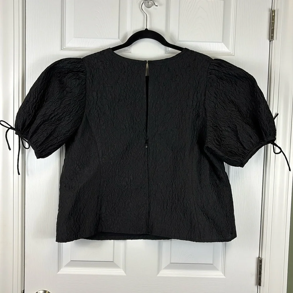 J. Crew collection black puff sleeve textured organza top sz xxl